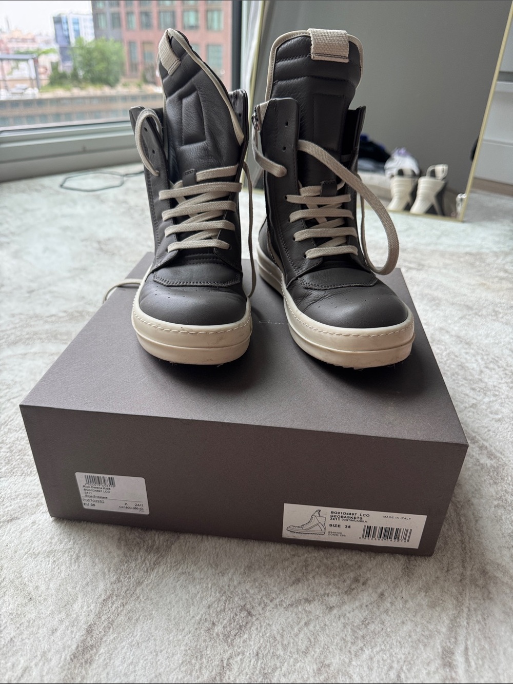 Rick Owens Black and Cream Kids High-Top Sneakers